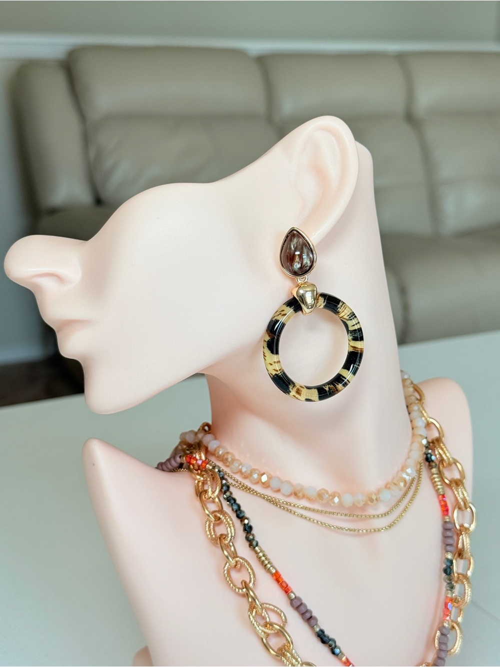 Gold-Tone Tortoiseshell Hoop Drop Earrings - Women Jewelry